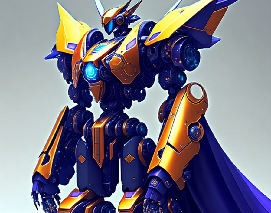 Colorful Mech Illustration with Blue and Orange Armor