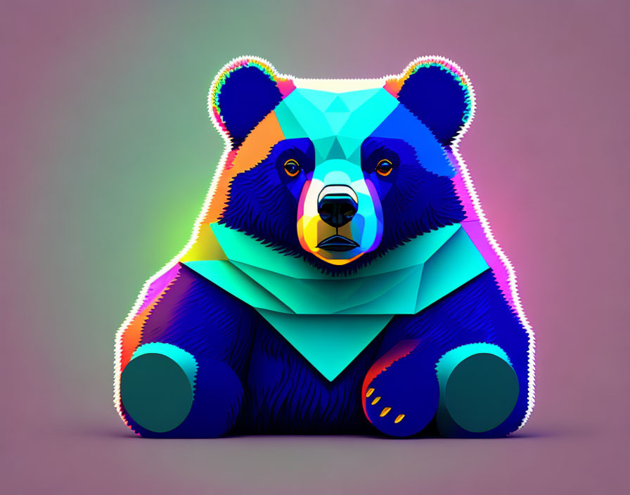 Colorful Geometric Bear Illustration on Muted Background