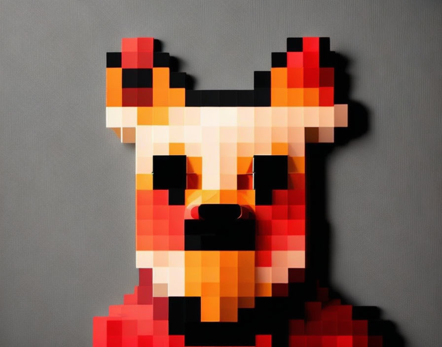 Pixelated red and orange fox-like animal artwork with digital mosaic effect