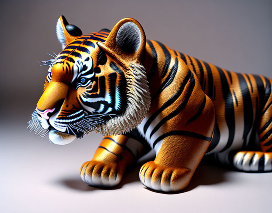 Realistic tiger model with vibrant orange fur and black stripes