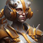 Elegant Fantasy Female Character with White Hair and Golden Armor