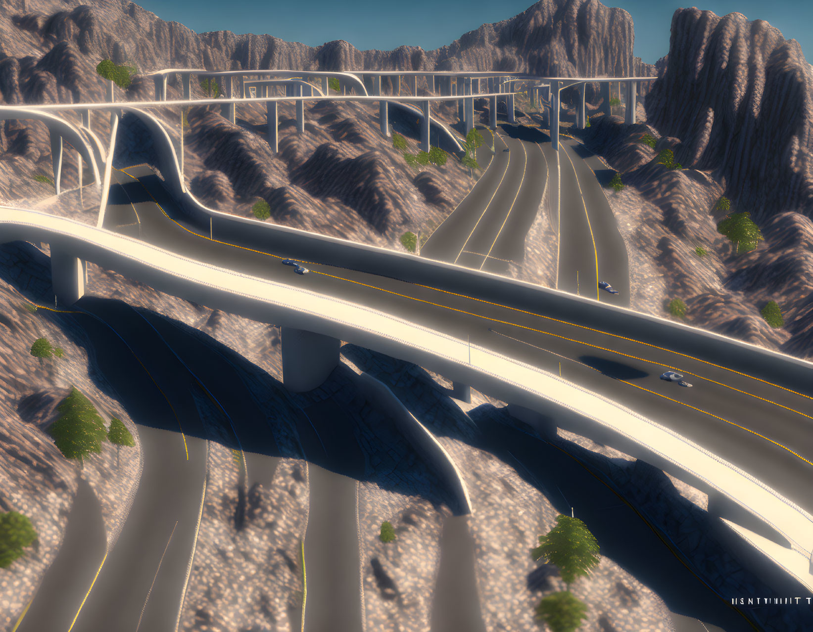 Suspension Bridges Over Canyon Landscape with Cars Crossing