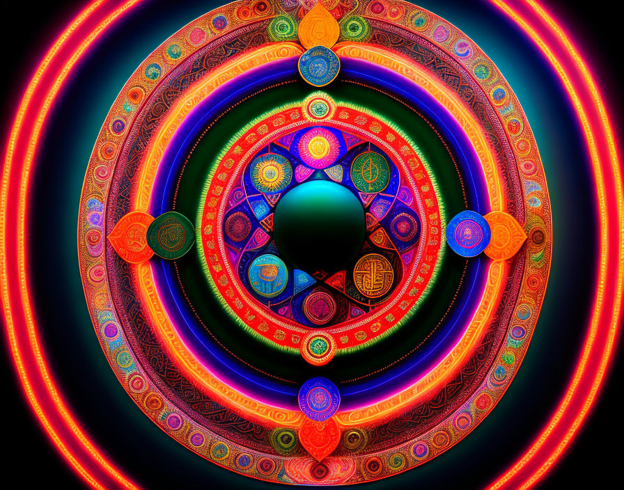 Colorful Neon Fractal Art: Intricate Patterns & Circular Shapes