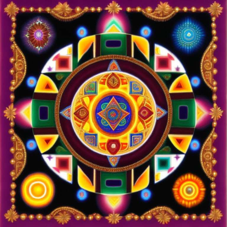 Colorful Geometric Mandala Art on Dark Background