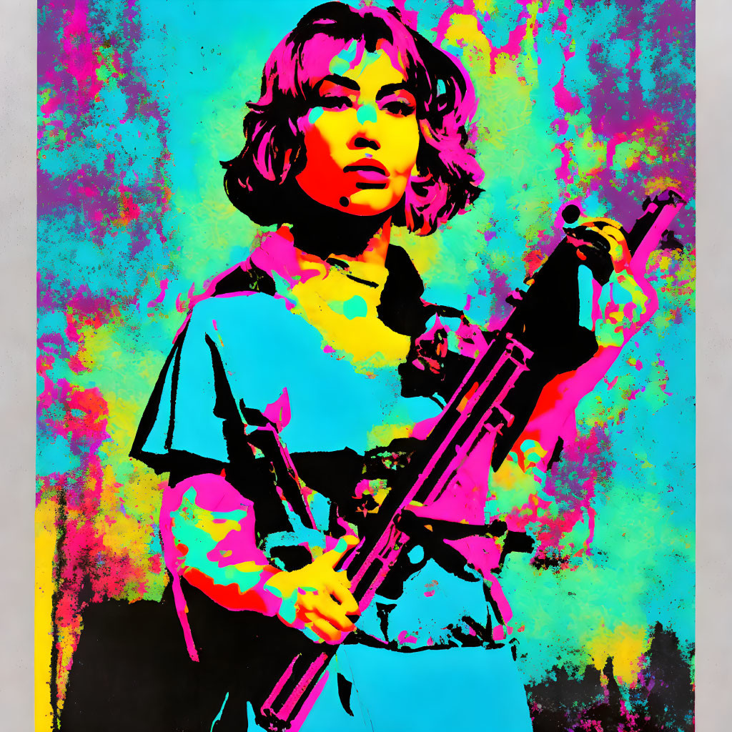 Colorful Pop Art Style Image of Person Holding Gun