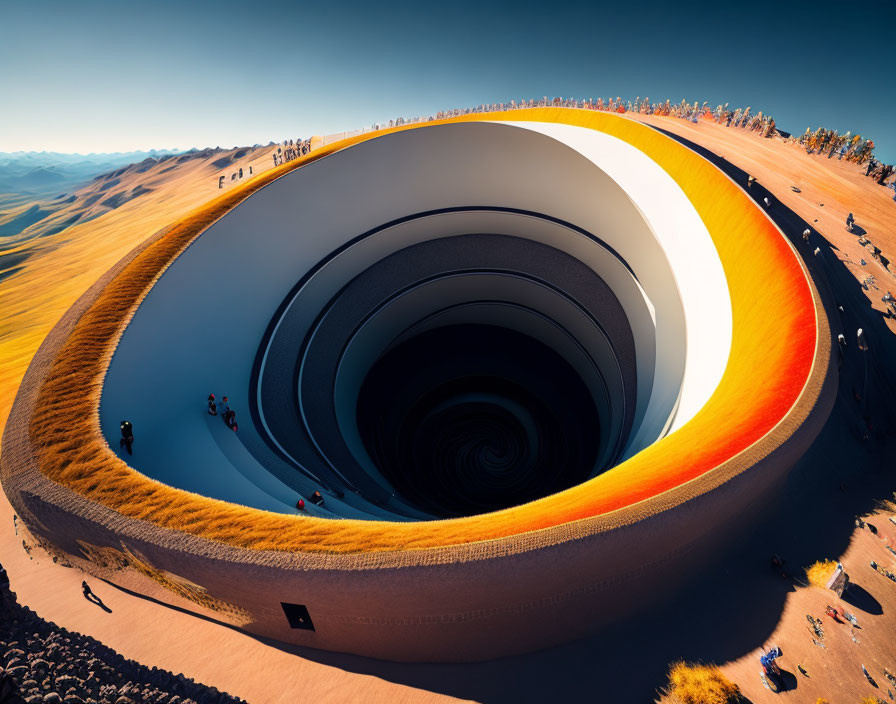 Multicolored concentric layers in giant sinkhole landscape