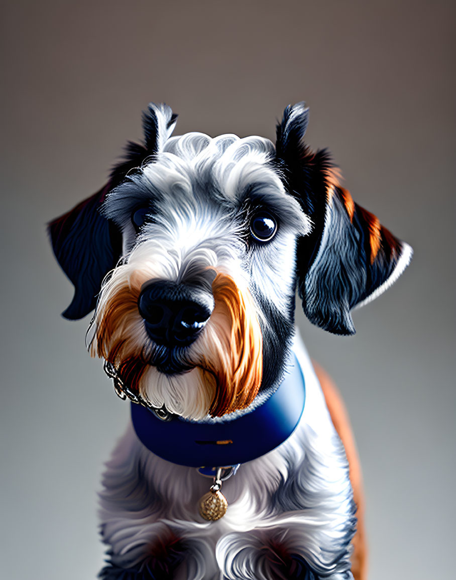 Hyperrealistic Digital Painting of Schnauzer Dog with Blue Collar