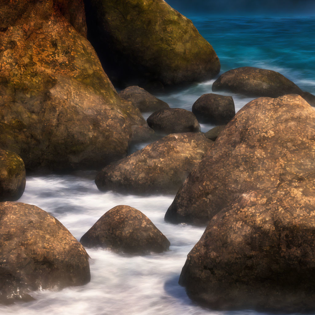 Scenic view of large rocks in clear blue waters