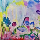 Vibrant Abstract Splatter Paint Art in Pink, Green, Yellow & Blue