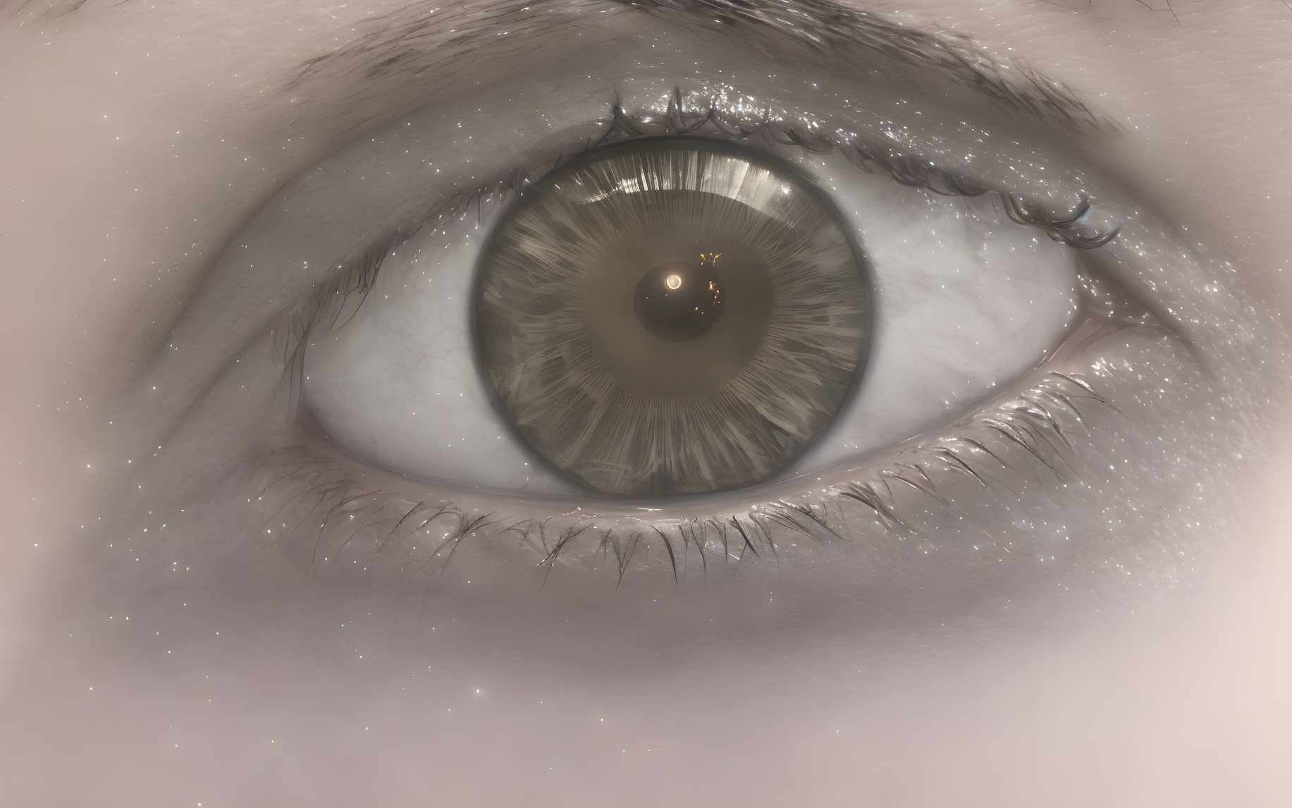 Detailed Human Eye Close-Up: Iris, Eyelashes, Reflections