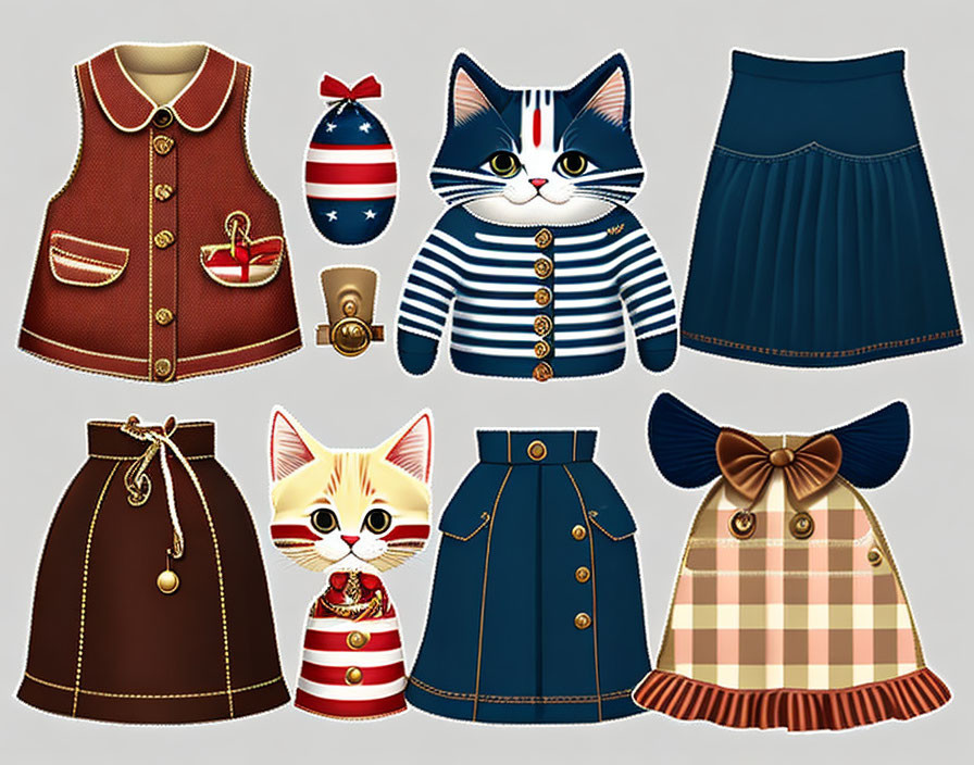 Stylish Cat Avatars in Patriotic and School Uniform Outfits