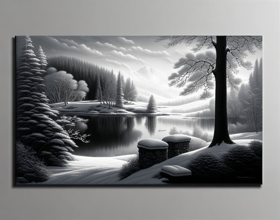 Serene Winter Landscape Painting on Canvas