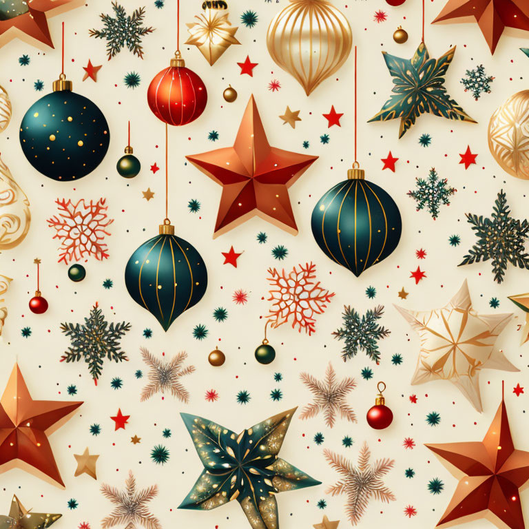 Assorted Christmas decorations in festive colors on neutral background