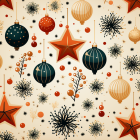 Assorted Christmas decorations in festive colors on neutral background