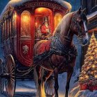 Festive horse-drawn carriage in snowy twilight