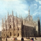 Detailed Watercolor Painting of Milan Cathedral with Vibrant Colors