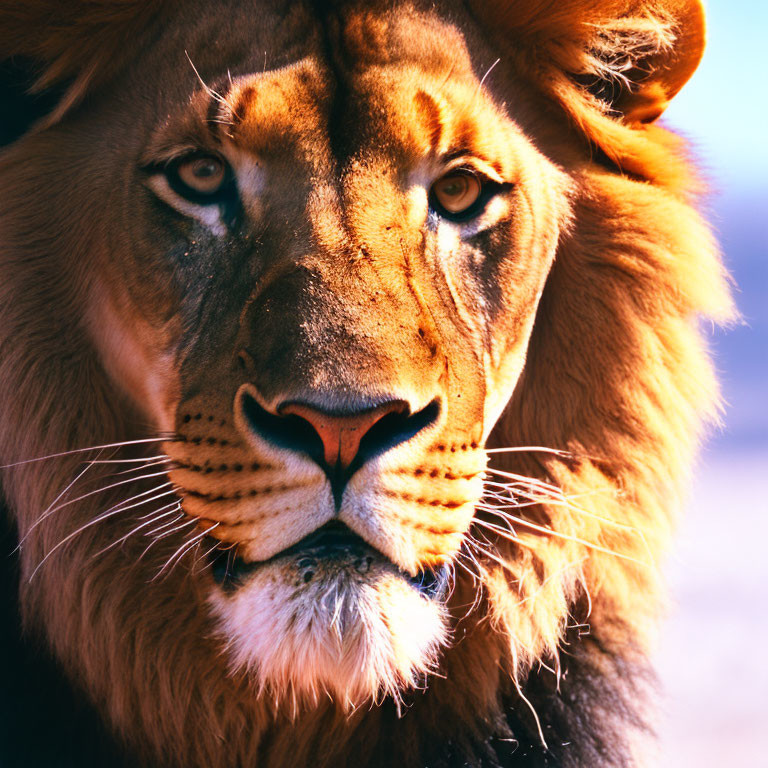 Majestic lion with golden mane and focused gaze