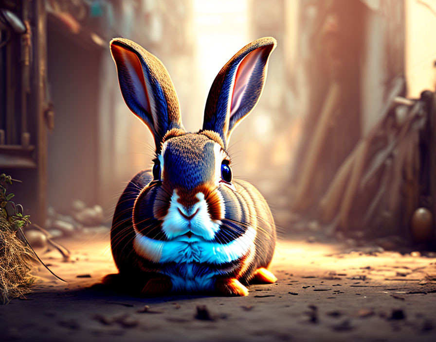 Realistic rabbit digital artwork with detailed fur on gritty surface