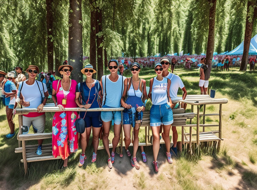 Smiling People in Sunglasses and Hats at Outdoor Table