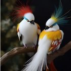 Colorful Stylized Birds Perched on Branch