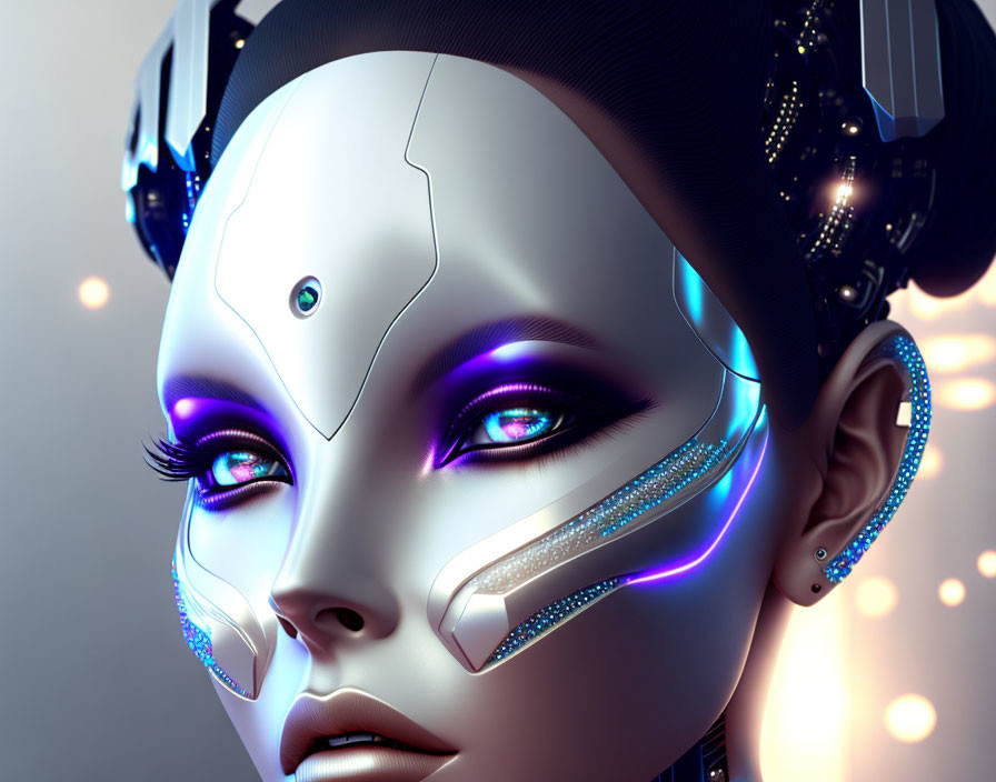 Detailed Close-Up of Futuristic Robotic Face