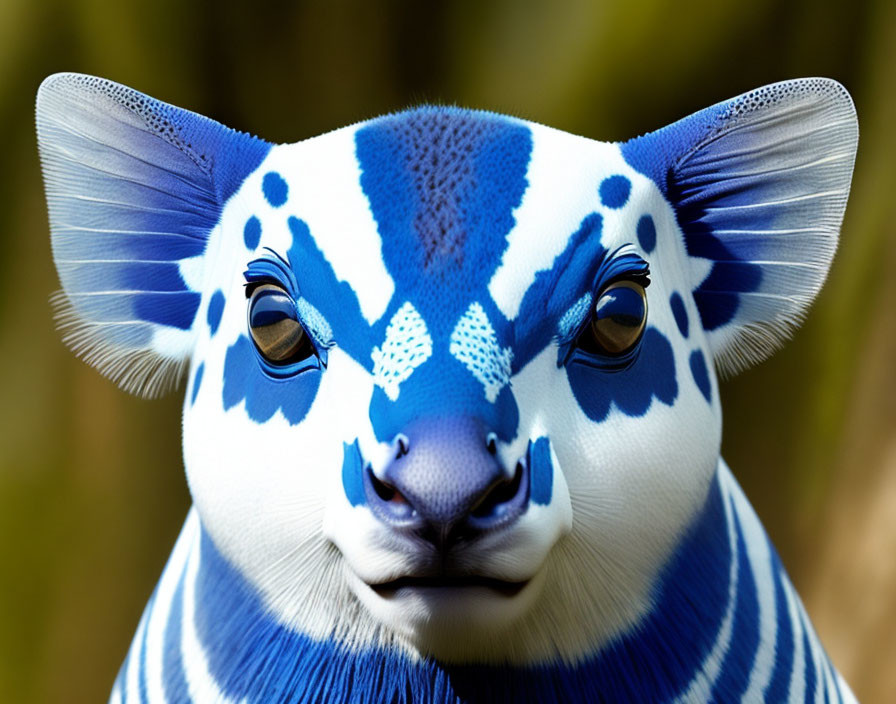 Digitized Artwork of Animal with Blue and White Zebra-like Stripes