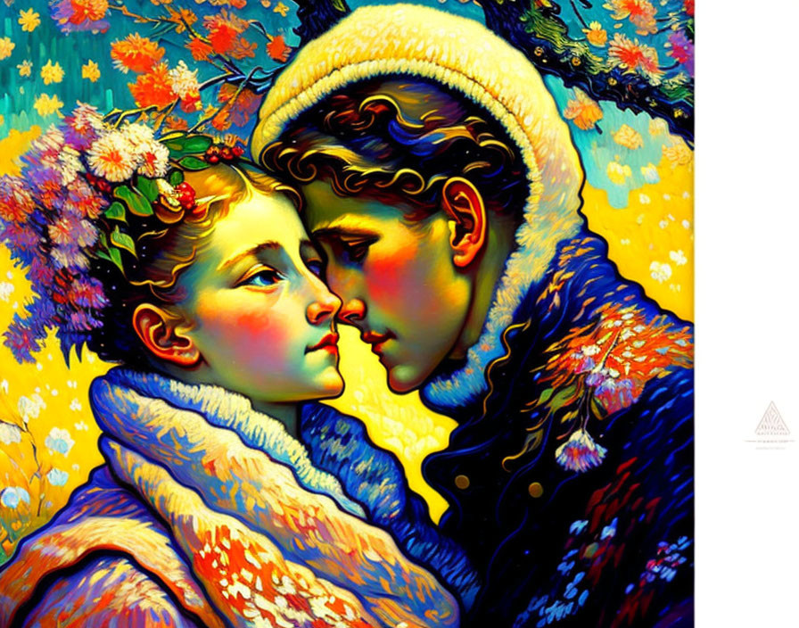 Vibrant Portrait of Two Youths with Floral Background