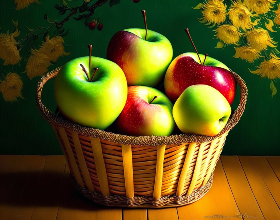 Vibrant Still Life with Apples and Sunflowers
