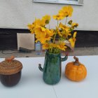 Vibrant Yellow and White Flower Bouquet in Blue Vase