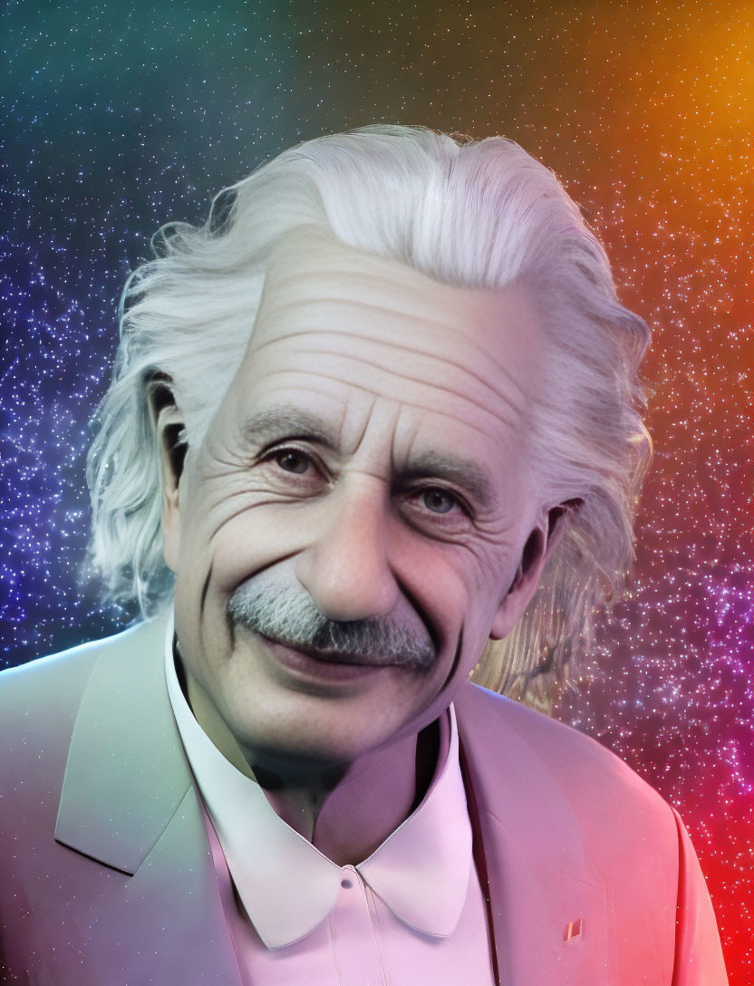 Portrait of Person with White Hair and Mustache on Colorful Space Background