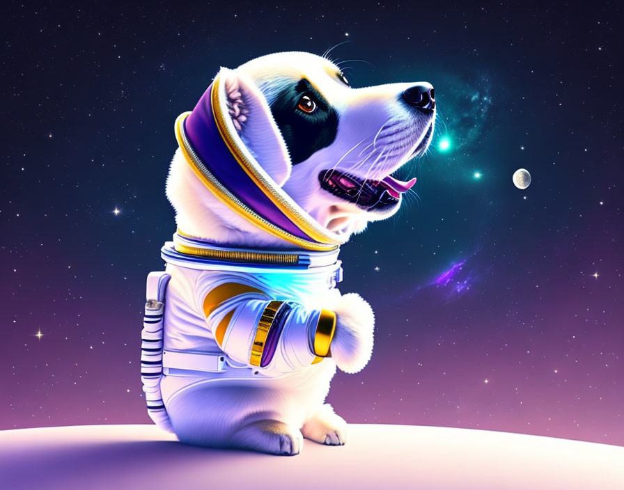 Colorful Dog Astronaut in Space Illustration with Planet Background