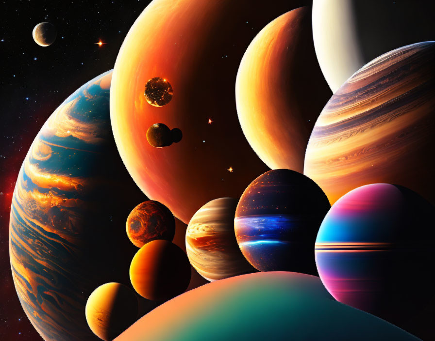 Colorful Planets in Cosmic Space Scene