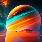 Colorful Sci-Fi Landscape with Large Rising Planet