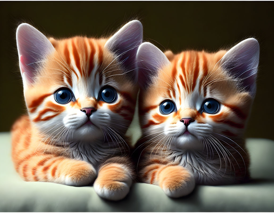 Orange striped kittens with blue eyes staring ahead