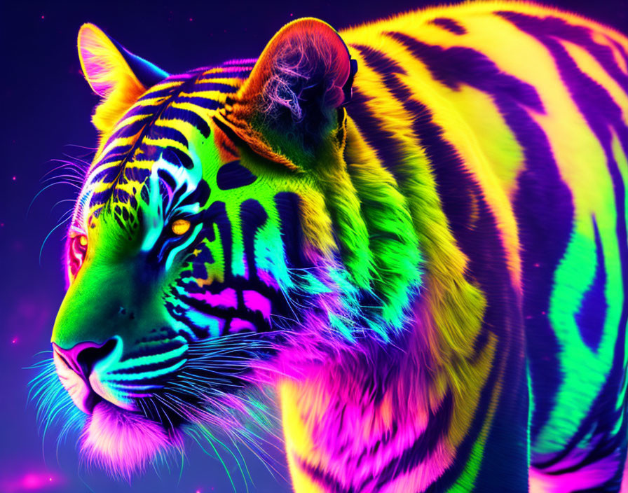 Colorful Psychedelic Tiger Art on Dark Background