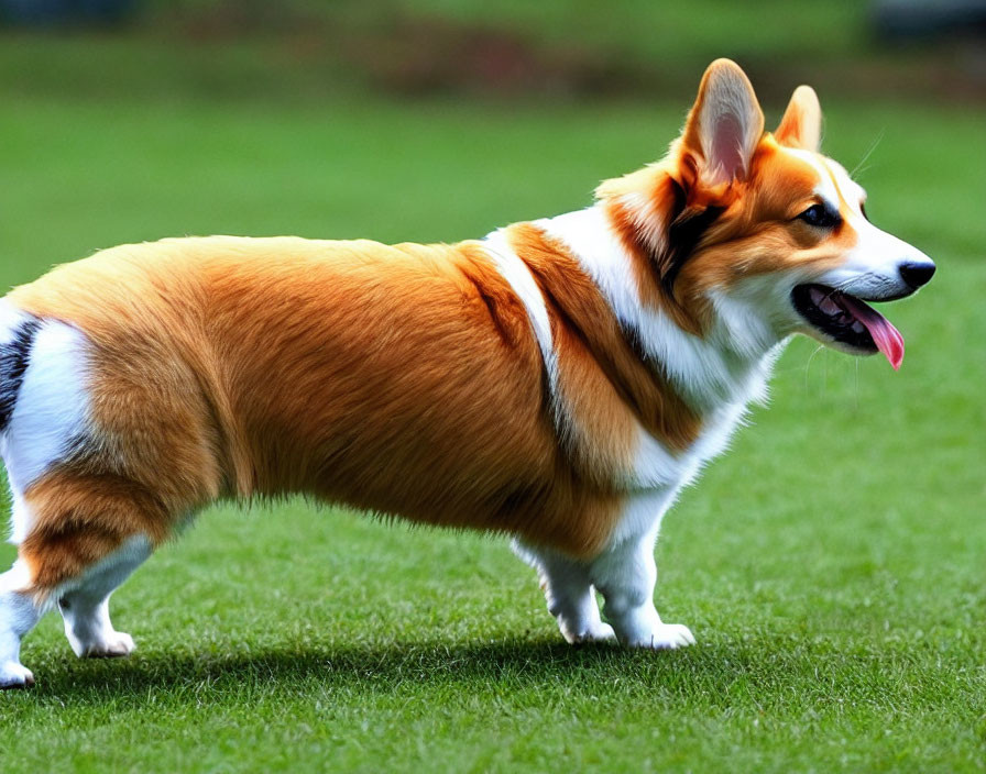 Reddish-Brown and White Pembroke Welsh Corgi Standing on Grass