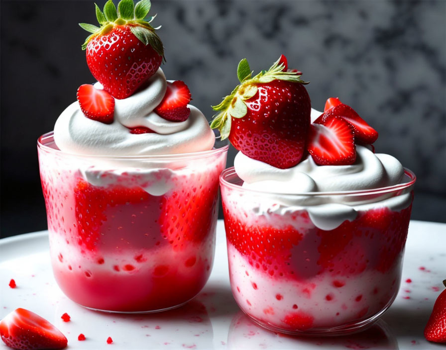 Strawberry dessert with jelly, cream, and fresh slices.