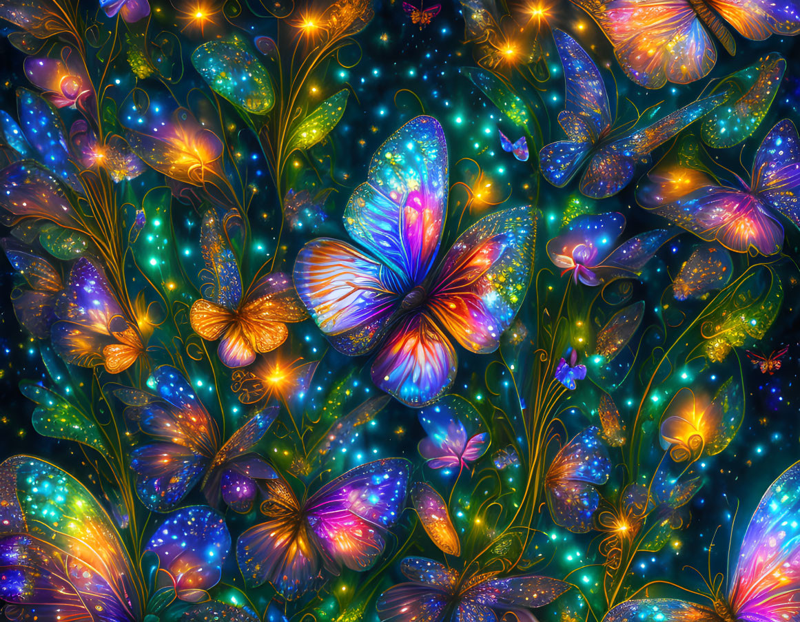 Colorful Butterfly Artwork on Dark Starry Background