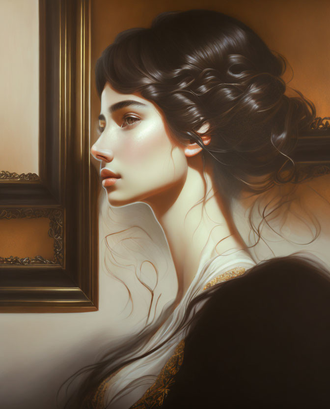 Intricate hairstyle and classical features in digital painting