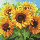 Colorful Sunflower Painting on Blue Background