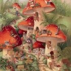 Whimsical fairy tale village with colorful houses and cobblestone paths