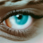 Detailed Close-up of Human Eye with Vibrant Blue Iris and Heart-shaped Reflection