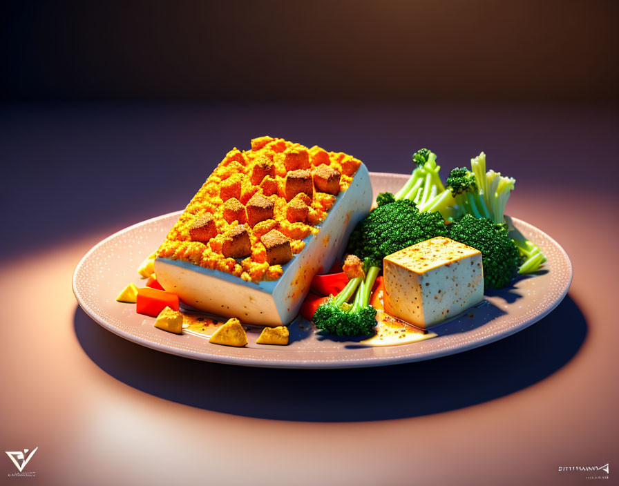 Plate of Cheese, Crackers, Tofu, Broccoli & Celery Sticks