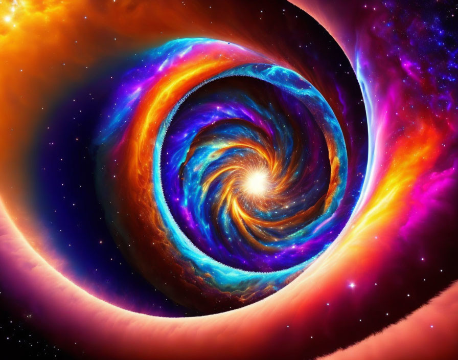 Colorful Cosmic Vortex Artwork in Orange, Purple, and Blue