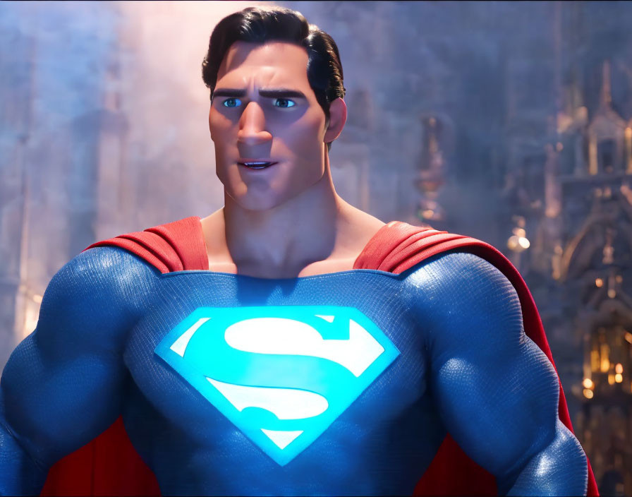 Animated Superman in Blue Suit and Red Cape with 'S' Emblem on Chest