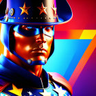 Colorful Patriotic Superhero Digital Illustration with Shield