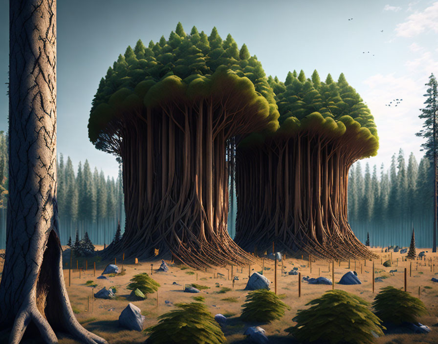 Fantastical Trees in Serene Forest Landscape