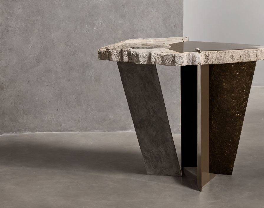 Contemporary Asymmetric Table with Rough-Hewn Top and Angled Legs