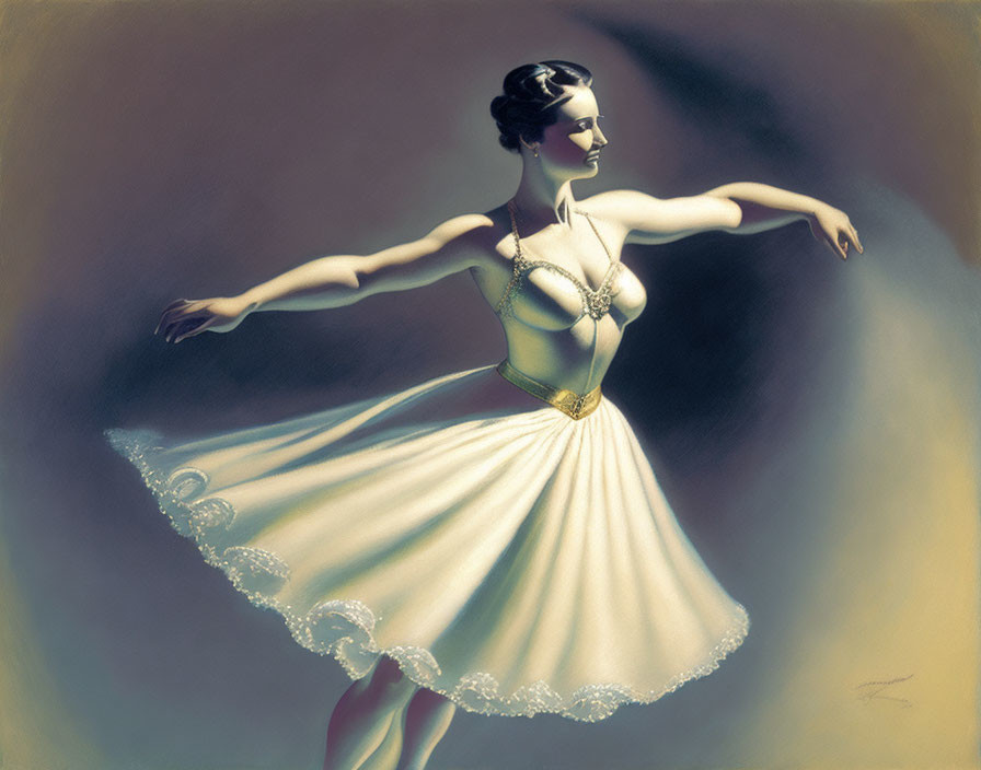 Elegant dancer captured mid-twirl in flowing dress