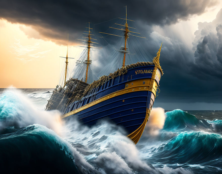 Majestic sailing ship "STOIC" battles turbulent ocean waves